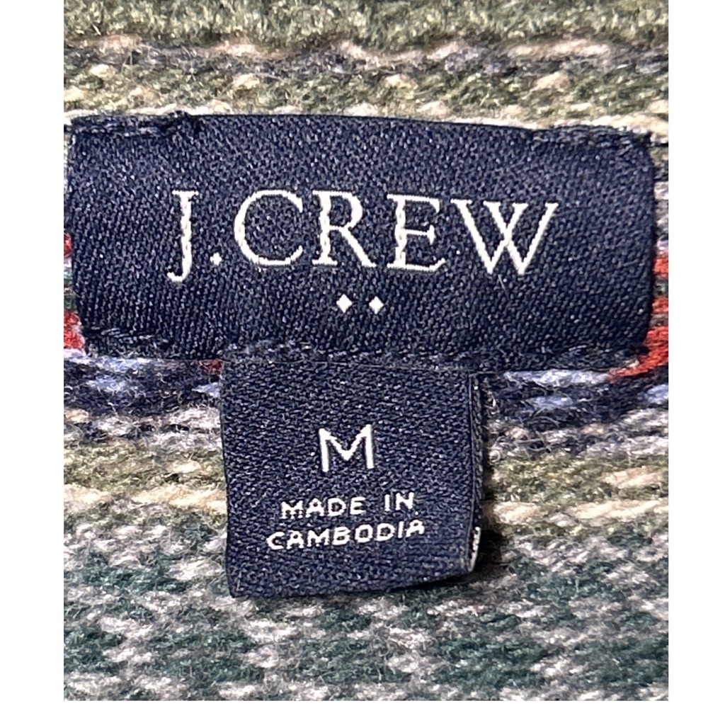 J.Crew Lambs Wool Blend Fair Isle Crewneck Sweater Green Blue Red Men's Size M - Picture 10 of 11